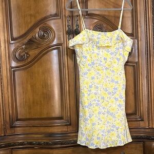 NEW Gianni Bini Yellow Blue Floral Linen Blend Mini Dress Large